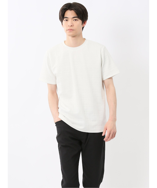 ふくれチェックジャガード クルーネック半袖Tシャツ