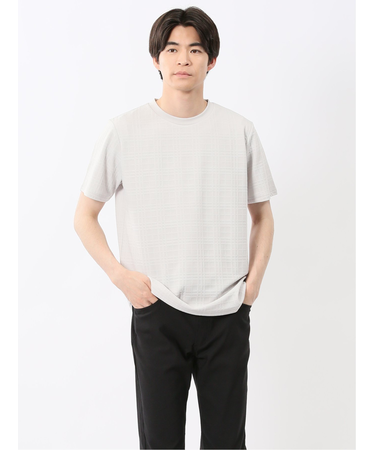 ふくれチェックジャガード クルーネック半袖Tシャツ