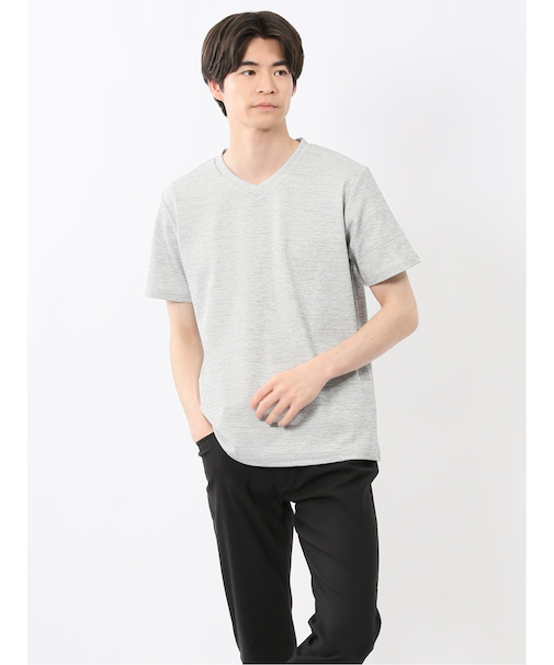 ハイストレッチ メランジ Vネック半袖Tシャツ