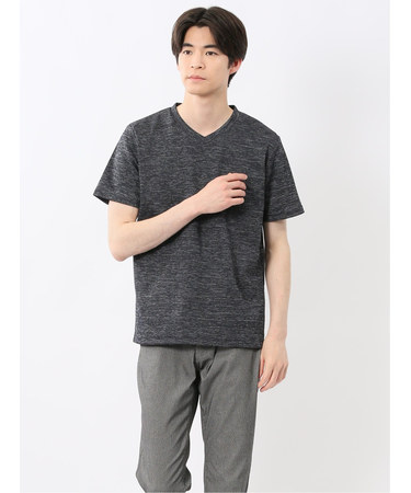 ハイストレッチ メランジ Vネック半袖Tシャツ