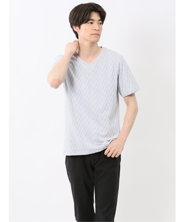 プレーティングジャガード Vネック半袖Tシャツ