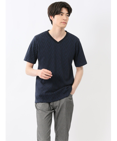 プレーティングジャガード Vネック半袖Tシャツ