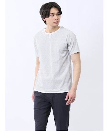 メランジポンチ キーネック半袖Tシャツ