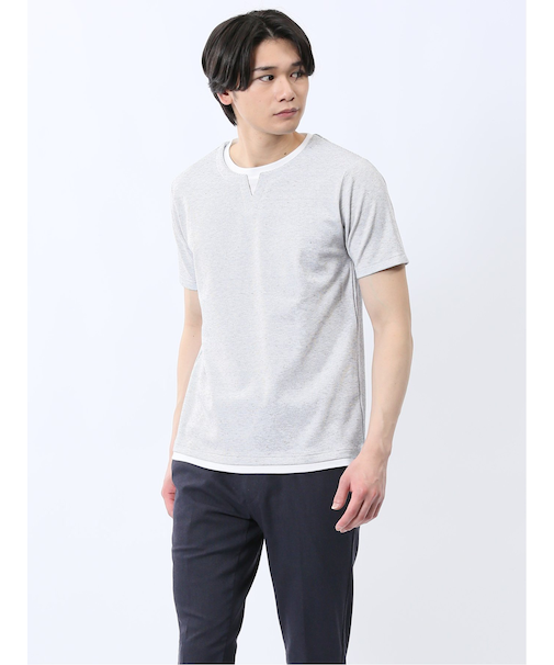メランジポンチ キーネック半袖Tシャツ