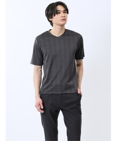 千鳥ジャガード Vネック半袖Tシャツ