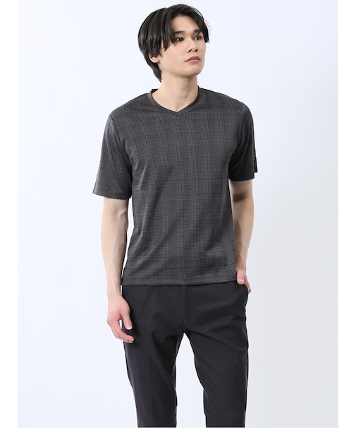 千鳥ジャガード Vネック半袖Tシャツ