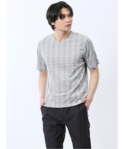 千鳥ジャガード Vネック半袖Tシャツ