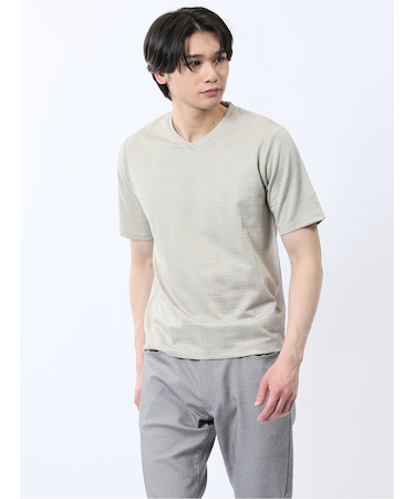 千鳥ジャガード Vネック半袖Tシャツ