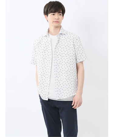 メッシュ 小花プリント カッタウェイ半袖シャツ
