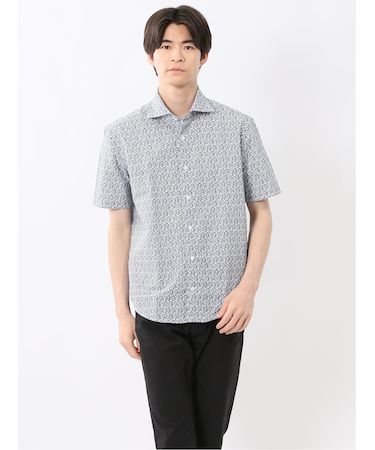 メッシュ 小花プリント カッタウェイ半袖シャツ