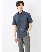 メッシュ 小花プリント カッタウェイ半袖シャツ