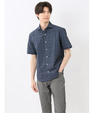 メッシュ 小花プリント カッタウェイ半袖シャツ