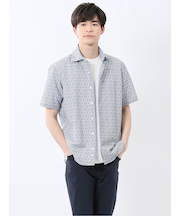 メッシュ 小花プリント カッタウェイ半袖シャツ