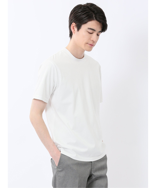 DRESS T-SHIRT】綿ストレッチ スロープネック半袖Tシャツ