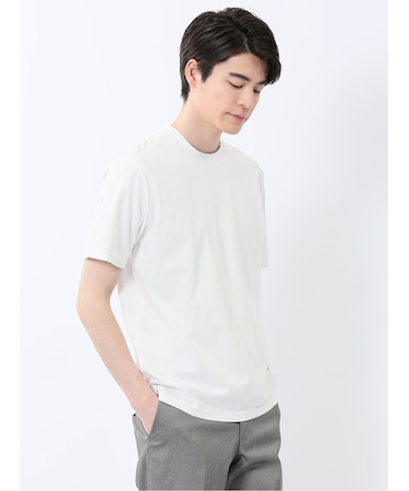 【DRESS T-SHIRT】綿ストレッチ スロープネック半袖Tシャツ
