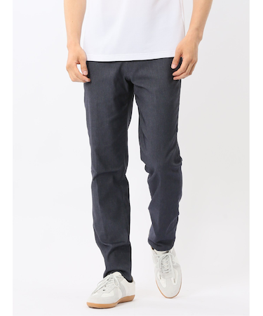 クロスストレッチ スリムフィット ノータックスラックス デニム調紺(セットアップ可能)