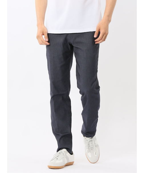 クロスストレッチ スリムフィット ノータックスラックス デニム調紺(セットアップ可能)