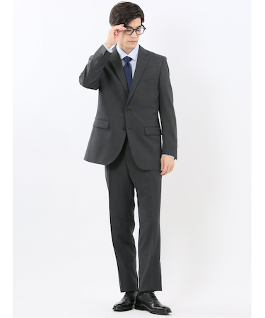 ストレッチウォッシャブル レギュラーフィット 2ボタン2ピーススーツ 組織グレー