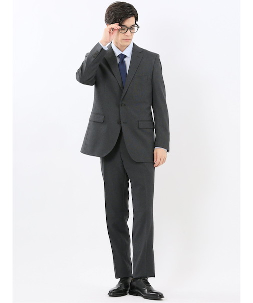 ストレッチウォッシャブル レギュラーフィット 2ボタン2ピーススーツ 組織グレー