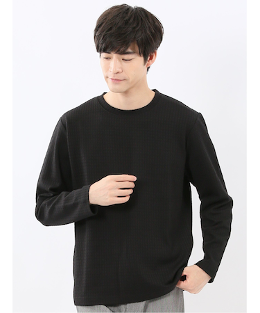 千鳥ジャガード クルーネック長袖Tシャツ