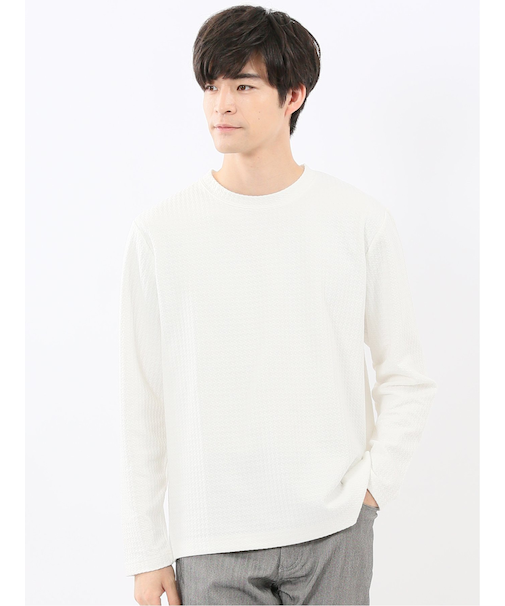 千鳥ジャガード クルーネック長袖Tシャツ