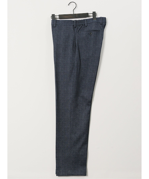 TechMove スリムフィット ノータックパンツ チェック紺(セットアップ可能)