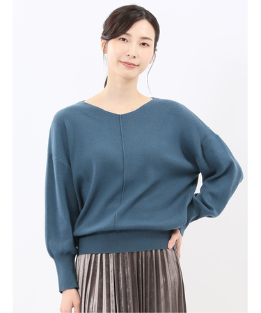 ハンドウォッシャブル センターハギ Vネック ニットプルオーバー