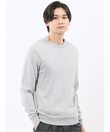 ウォッシャブル ウール混 スロープネックニット