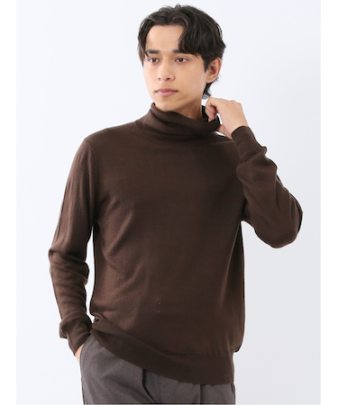 ウォッシャブル ウール混 タートルネックニット