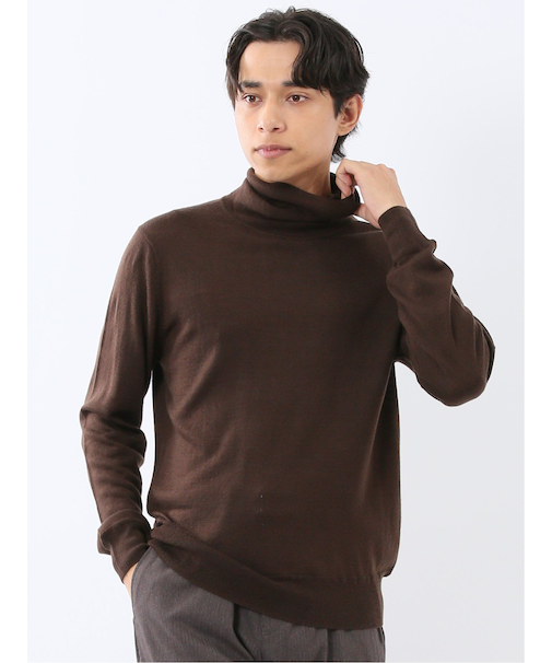 ウォッシャブル ウール混 タートルネックニット