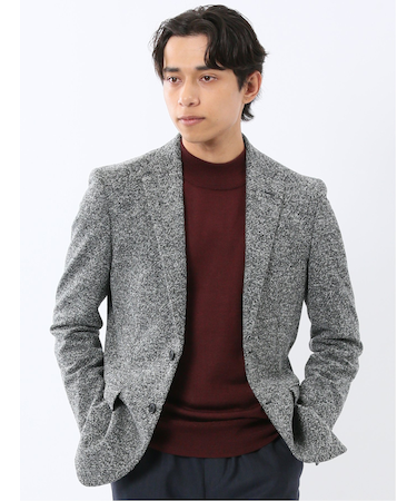 尾州からみニット スリムフィット 2ボタンジャケット モノトーン