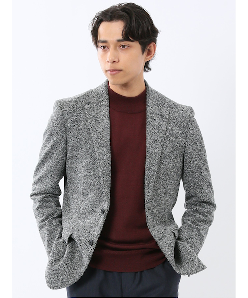 尾州からみニット スリムフィット 2ボタンジャケット モノトーン