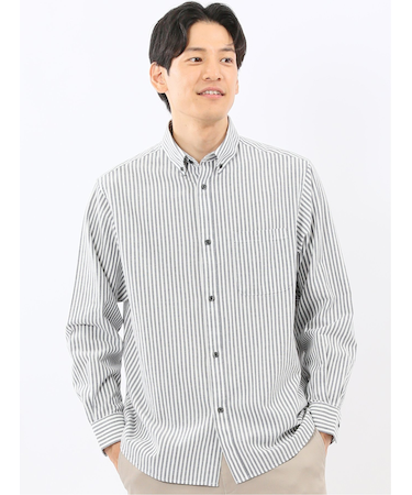 綿100% アムンゼンストライプ ボタンダウン長袖シャツ