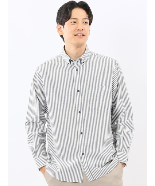 綿100% アムンゼンストライプ ボタンダウン長袖シャツ