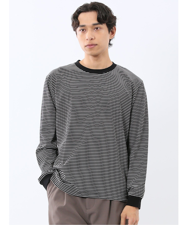 マルチボーダー クルーネック長袖Tシャツ