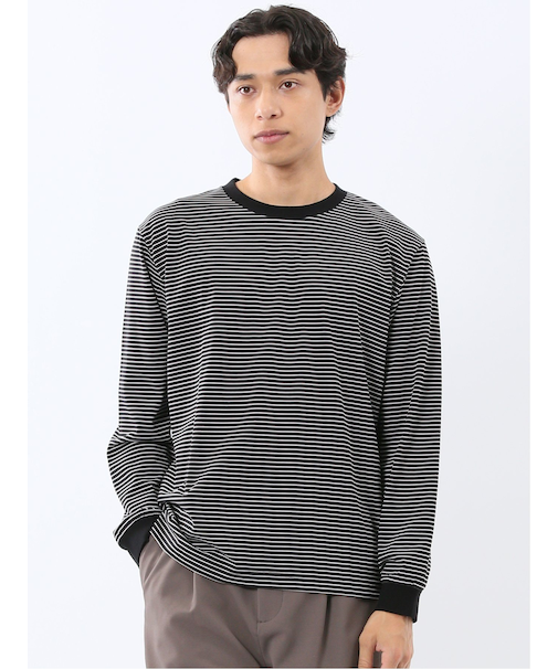 マルチボーダー クルーネック長袖Tシャツ