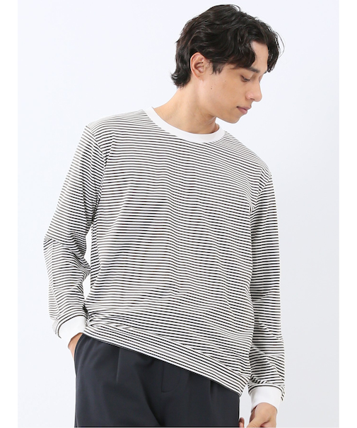 マルチボーダー クルーネック長袖Tシャツ