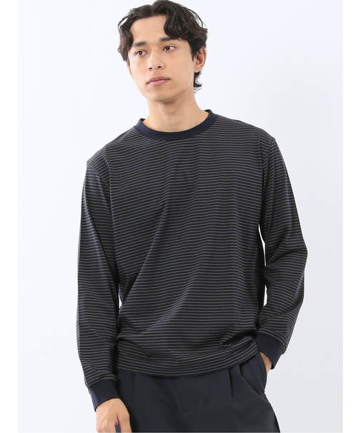 マルチボーダー クルーネック長袖Tシャツ