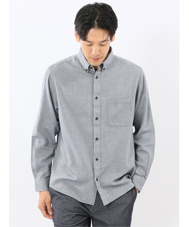 綿100% ヘリンボン ボタンダウン長袖シャツ