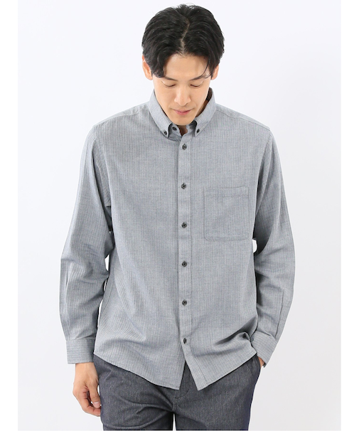 綿100% ヘリンボン ボタンダウン長袖シャツ
