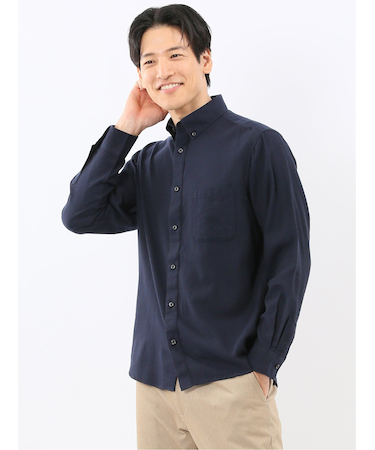 綿100% ヘリンボン ボタンダウン長袖シャツ