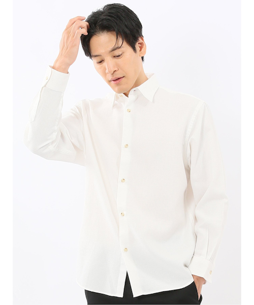 綿混 起毛ワッフル レギュラーカラー長袖シャツ｜タカキューの