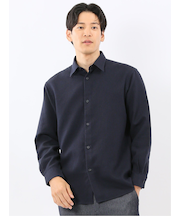 綿混 起毛ワッフル レギュラーカラー長袖シャツ