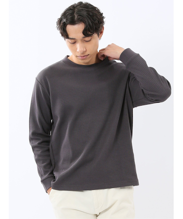 ウェーブジャガード クルーネック長袖Tシャツ
