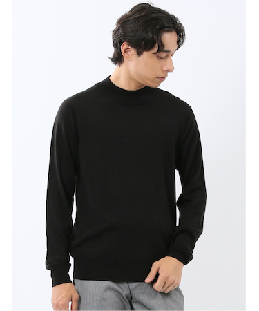 ウォッシャブル ウール混 モックネックニット