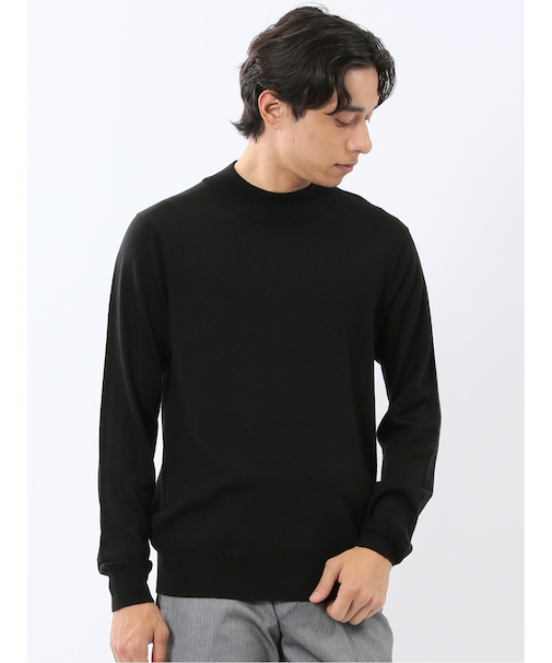 ウォッシャブル ウール混 モックネックニット