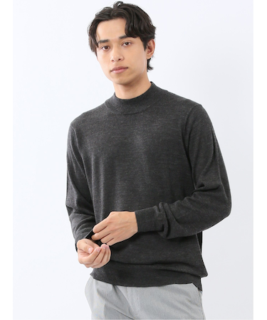 ウォッシャブル ウール混 モックネックニット