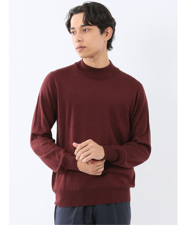 ウォッシャブル ウール混 モックネックニット