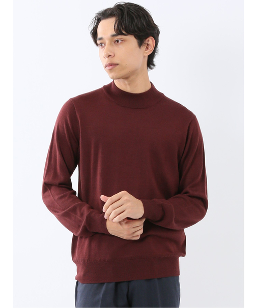 ウォッシャブル ウール混 モックネックニット