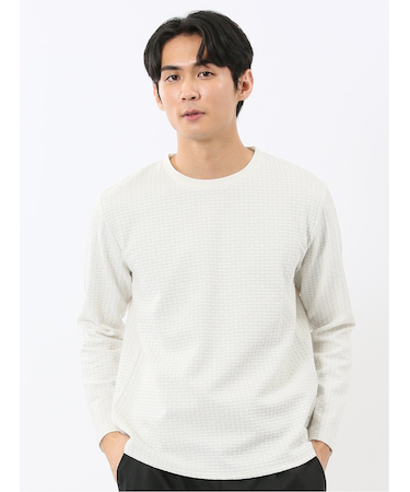 バスケットジャガード クルーネック長袖Tシャツ